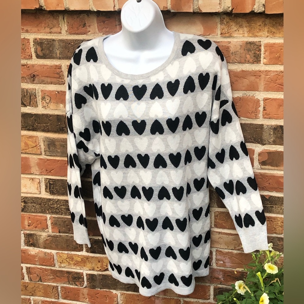 Heart Sweater in Gray, Black, White, by  BYdesign. Woman’s Large